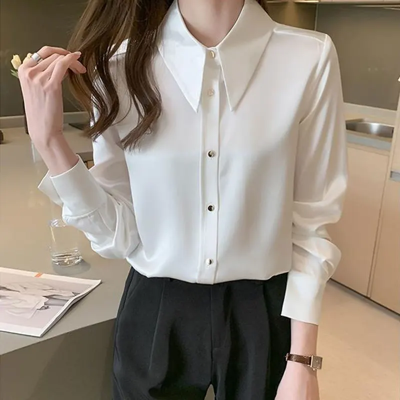 

Female Clothing Turn-down Collar Solid Color Blouse Commute All-match Spring Autumn Fashion Single-breasted Long Sleeve Shirt