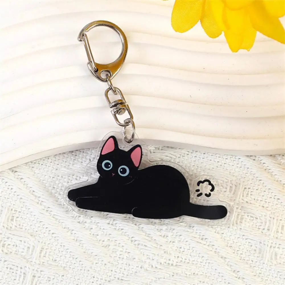Cute Keychain 2d Flat Acrylic Cat Charm Keychain Pendant Black Cat Car Rearview Mirror Hanging Decoration Christmas Tree for Car