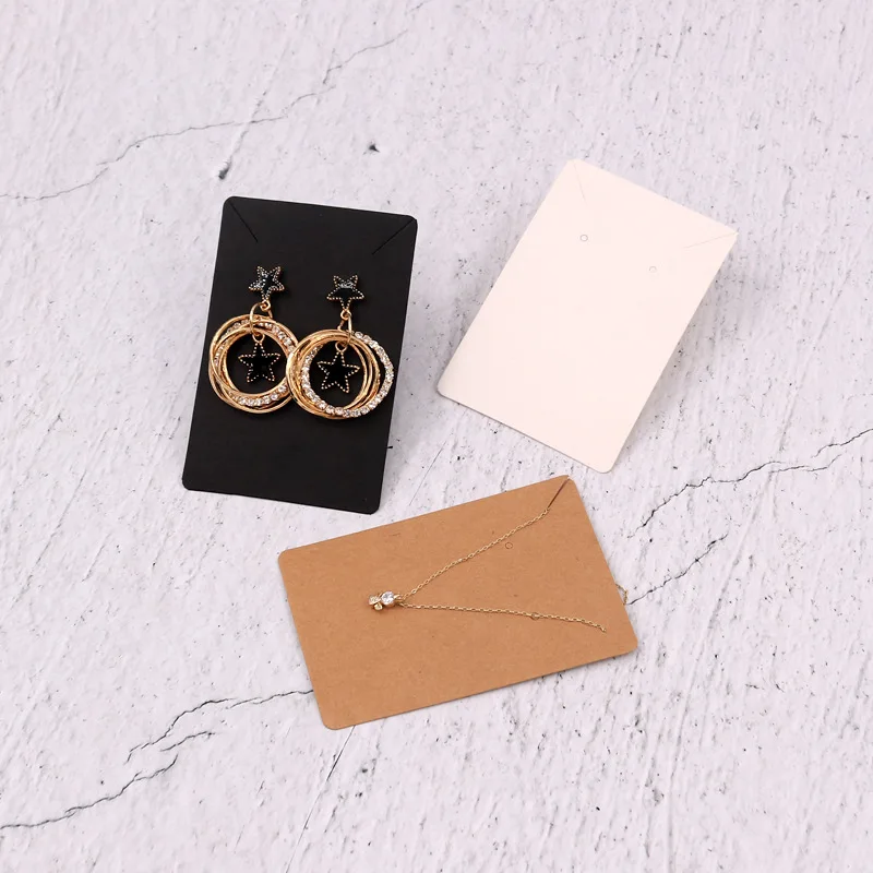 100Pcs  White Black Brown Color Print Logo Kraft Paper Customize Jewelry Necklace Earring Cards Holder Display Stand Packing