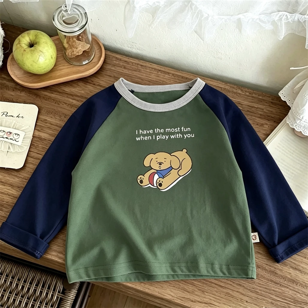 Trendige Frühlings- und Herbstkleidung, Rundhals-Basisshirt, Neues Design Raglan-Langarm-T-Shirt, Niedliche Einfache Allround-Shirts für Jungen und Mädchen – Detail 4
