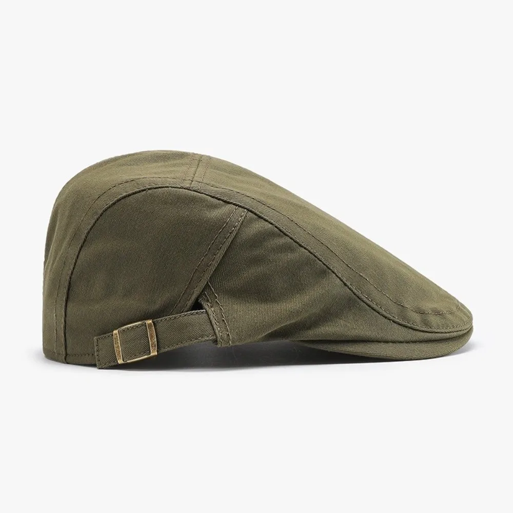 Practical Solid Cotton Ivy Flat Cap All Season Lightweight Newsboy Hat Adjustable Strap Vintage Style Outdoor Travel Hat Driving