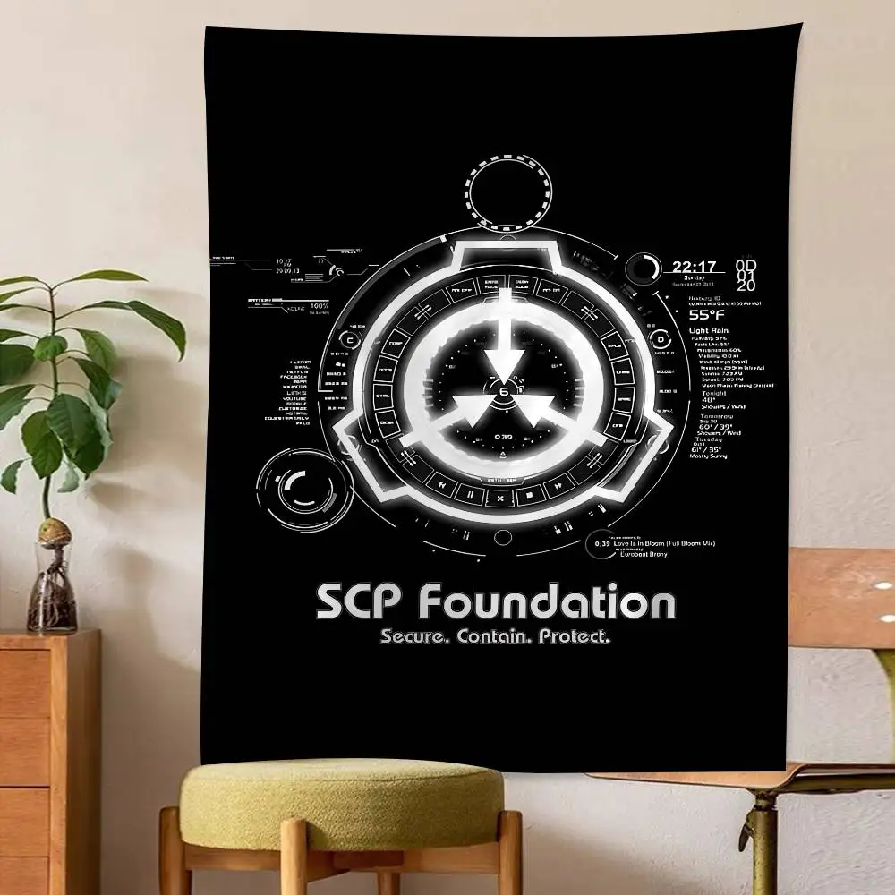 Classic Game SCP Foundation Cartoon Tapestry Art Science Fiction Room Home Decor Wall Hanging Sheets