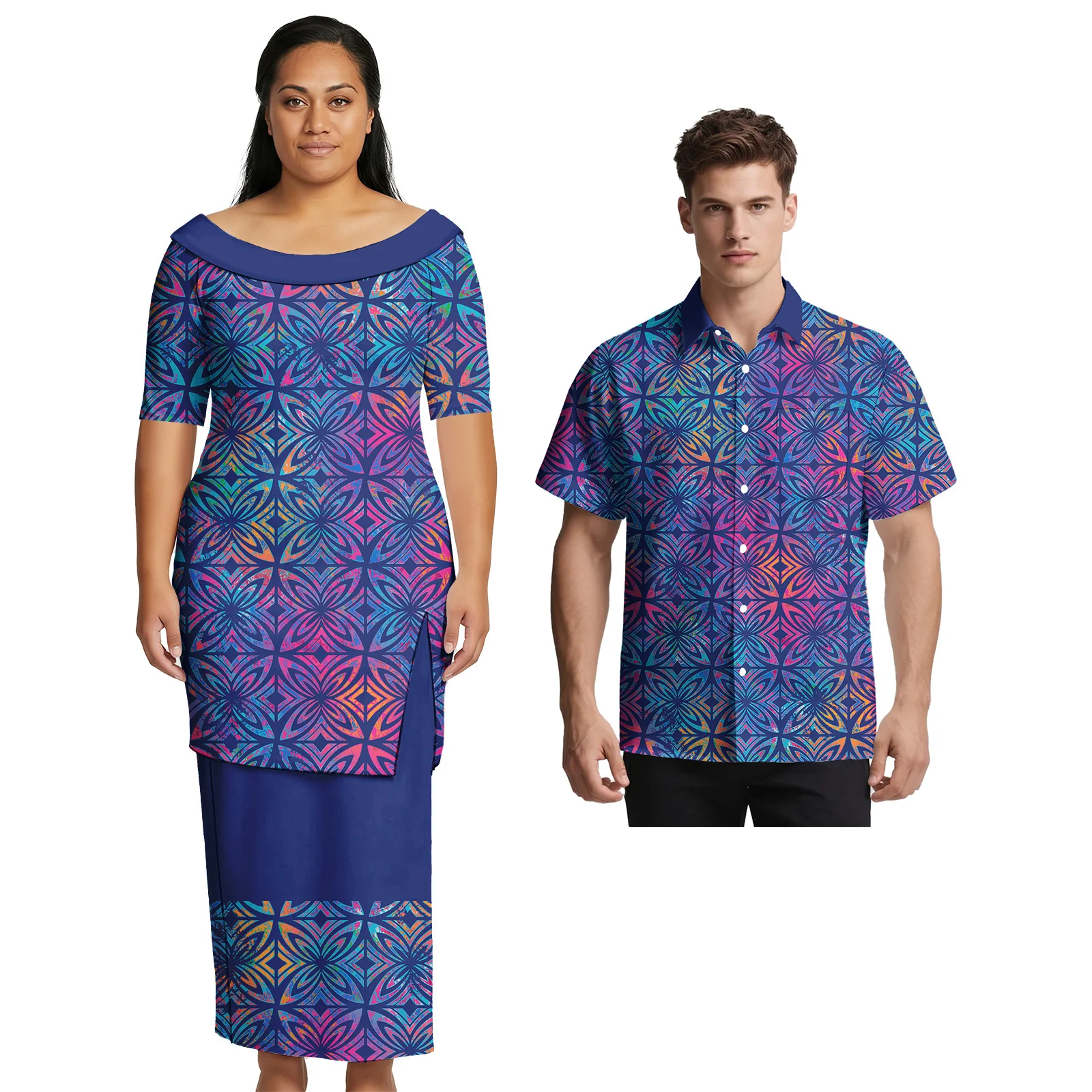 Novo Design 2026: Saias Femininas Elegantes com Estampa Personalizada Samoana e Camisas Masculinas Havaianas Deslumbrantes – Roupas Polinésias para Casais