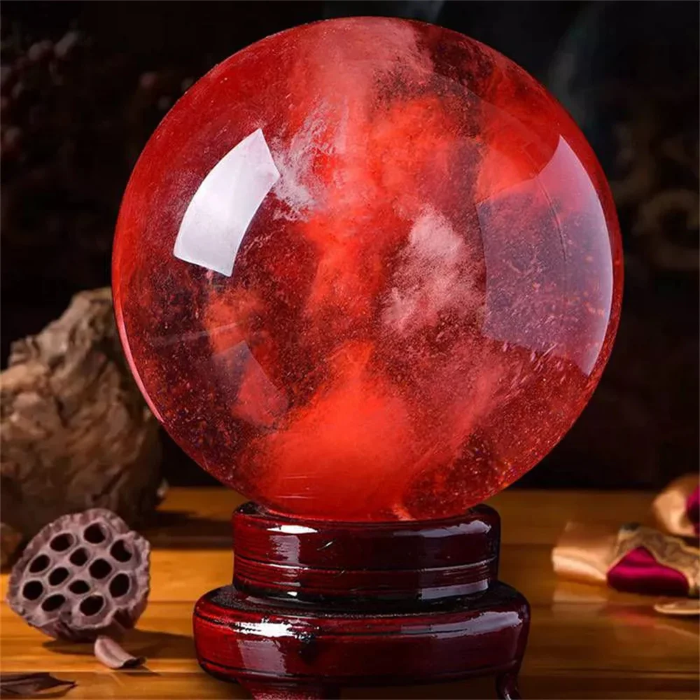 Natural red smelting stone ball quartz crystal spherical restoration, meditation, good luck stone