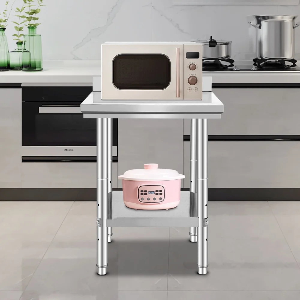 Adjustable Stainless Steel Kitchen Prep Table 24x24 Inch Commercial Work Table with Undershelf Food Storage and Organization