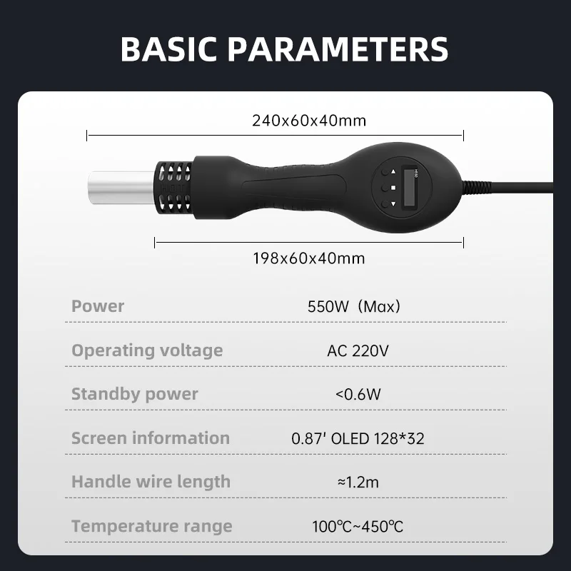 Pistola de aire caliente Digital eléctrica de mano, herramienta de calefacción de temperatura ajustable, estación de soldadura rápida, H550, 550W