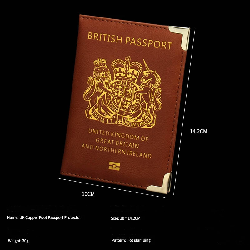 Leather UK Passport Cover United Kingdom Travel Document Protective Case ID Card Holder for Great Britain British Men and Women