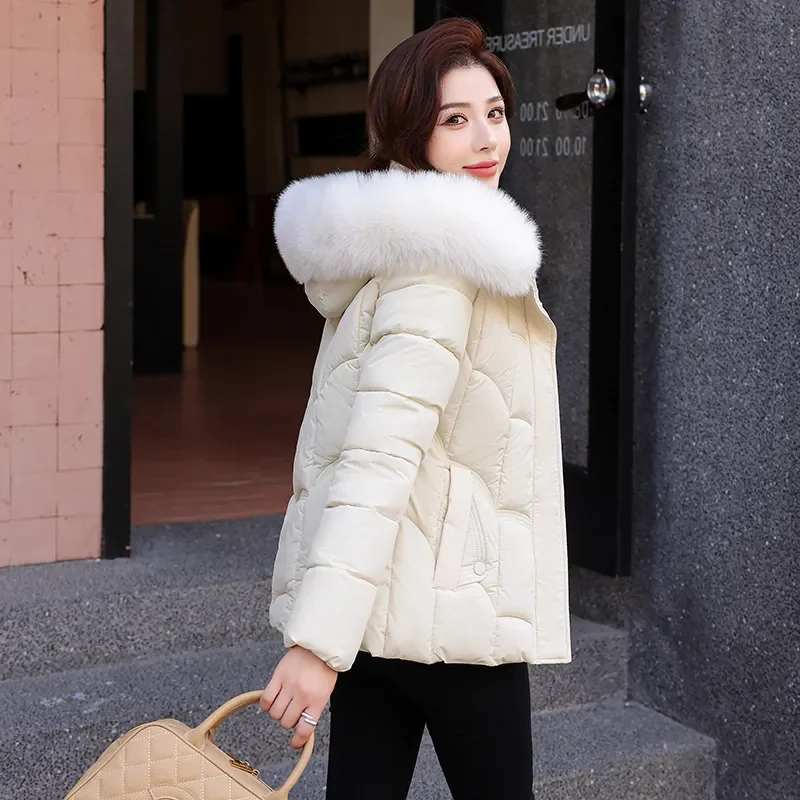 Women Winter Hooded Warm Coat Fur collar Detachable Cotton Padded Jacket Female Slim Parka Womens Wadded coat