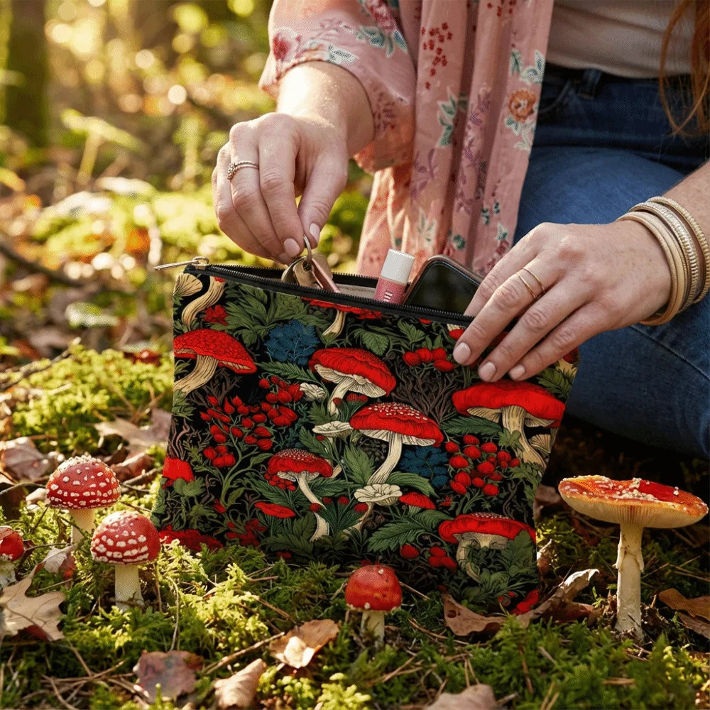 New Red Mushroom Makeup Bag Trendy Portable Storage Bag Durable Moon Coin Purse Student Use view 5