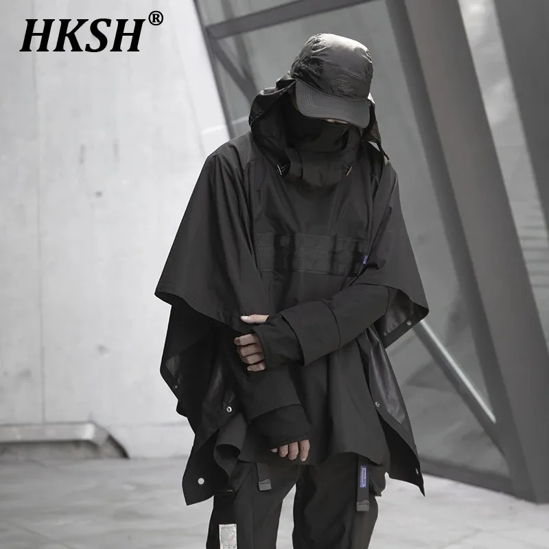 HKSH Autumn Winter New Men's Tide Dark Punk Ninja Style Windbreaker Black Coat Waterproof Jacket Streetwear Gothic Tops HK2002