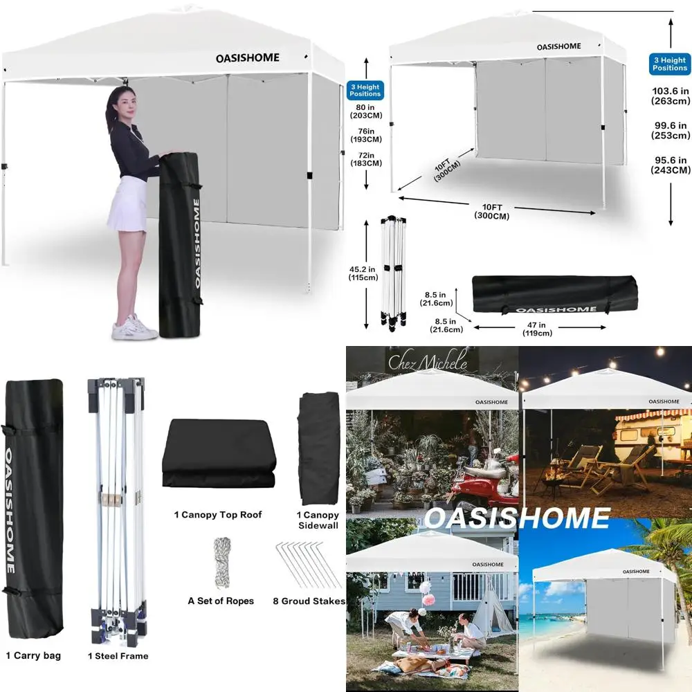 

Portable Outdoor Gazebo Tent 10x10 Instant Canopy with Sidewall, Carry Bag, Stakes, Ropes for Outdoor Events and Beach Activitie