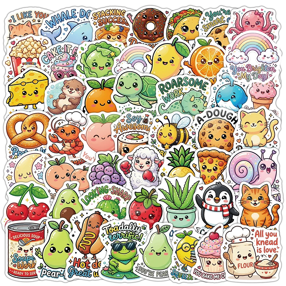 10/30/50pcs Kawaii Motivational Words Cartoon Stickers Aesthetic Inspirational Quotes Decals Waterproof DIY Laptop Phone Car
