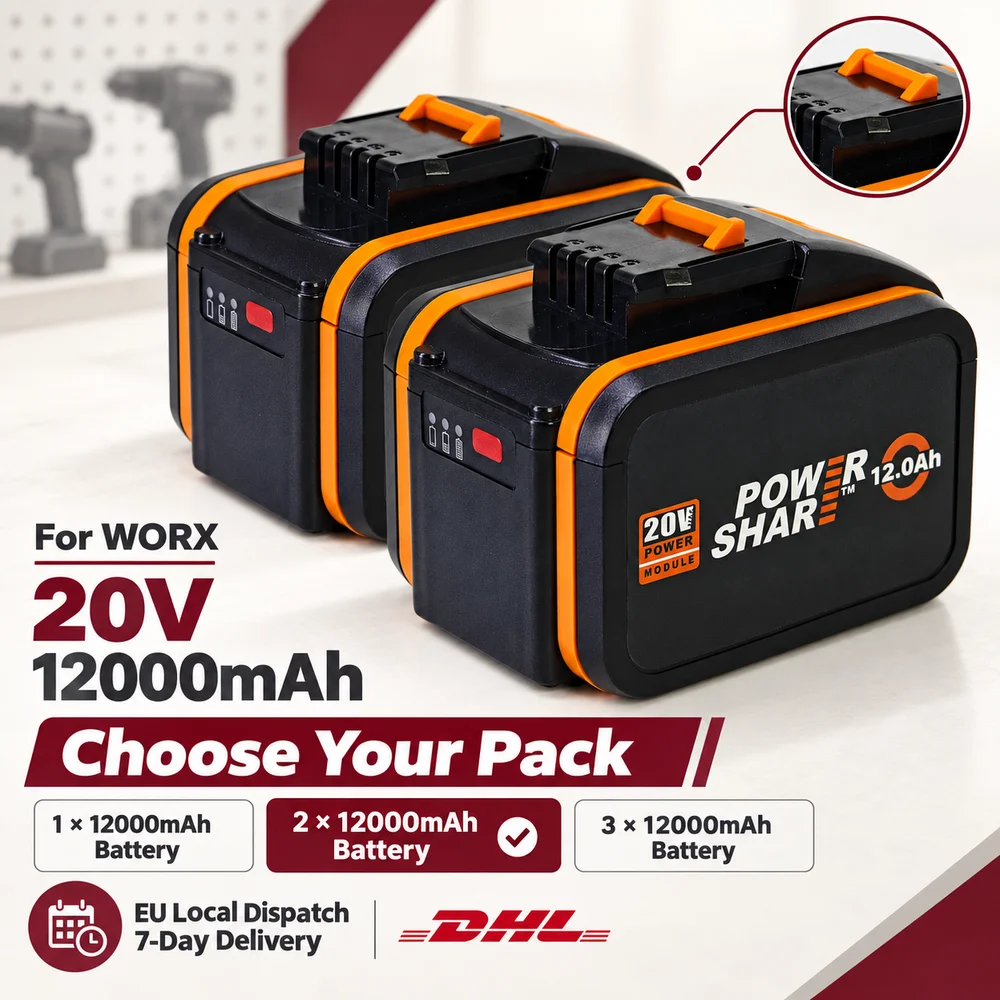 Batteria di ricambio agli ioni di litio da 20V 12000mAh per utensili elettrici WORX WA3550 WA3550.1 WA3551 WA3551.1 WA3553 WA3553.1 WA3560 WA3561 WA3570 WA3641 Opzioni confezione da 1/2/3/4