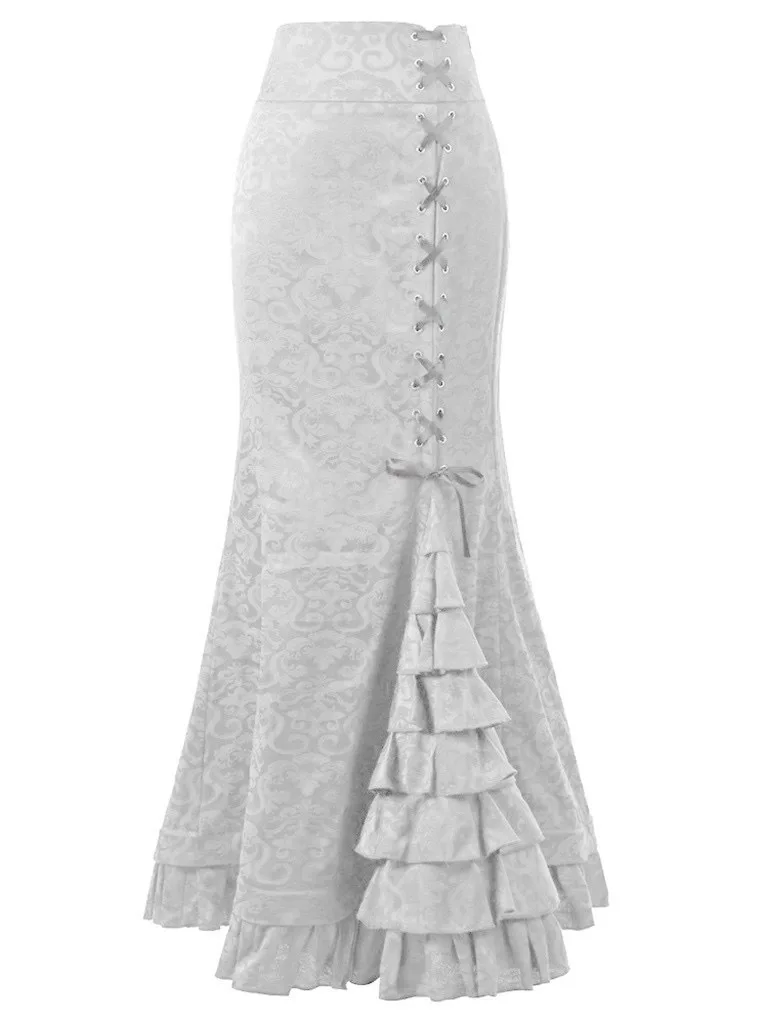 

Gothic Sle loween k Cosplay Witch Girl Bow Tie Bodycon Embroidered f-length Fi Tail Skirt Long Skirt