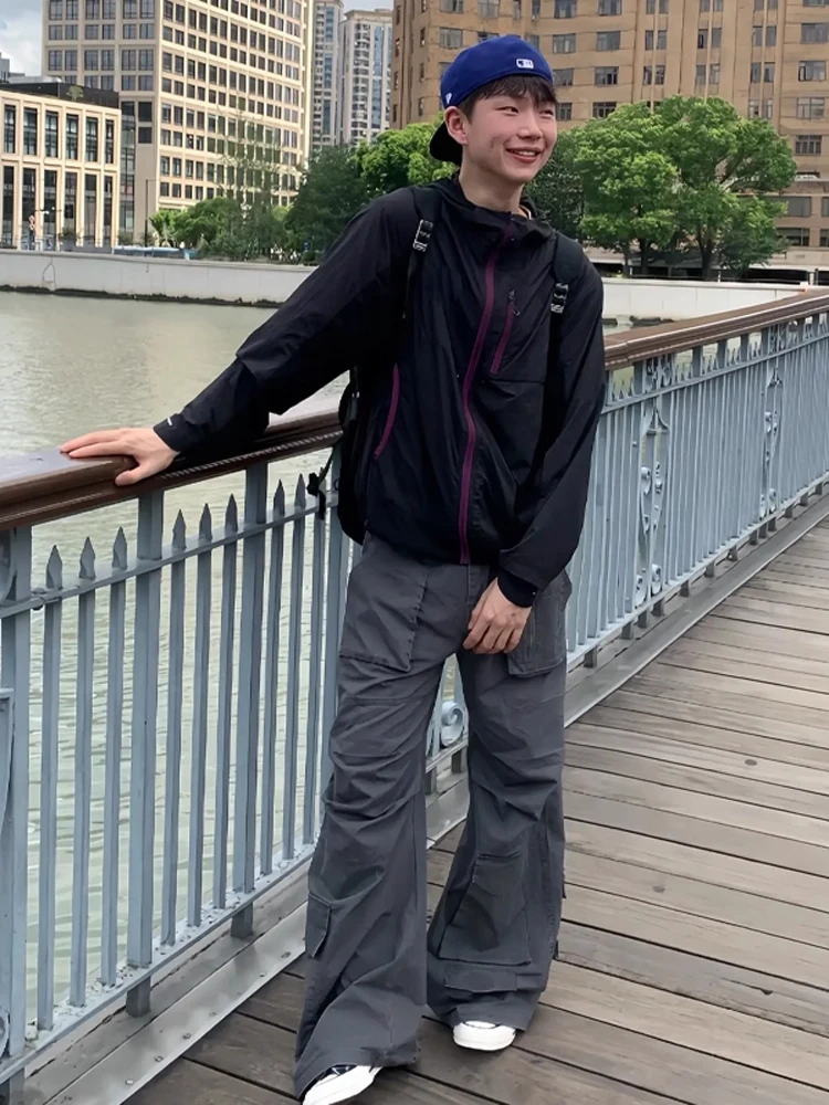 

Bla с капюшоном на молнии, мужской осенний спортивный костюм для скалолазания, ветрозащитный костюм-стойка, длинный све, однотонная повседневная рабочая одежда