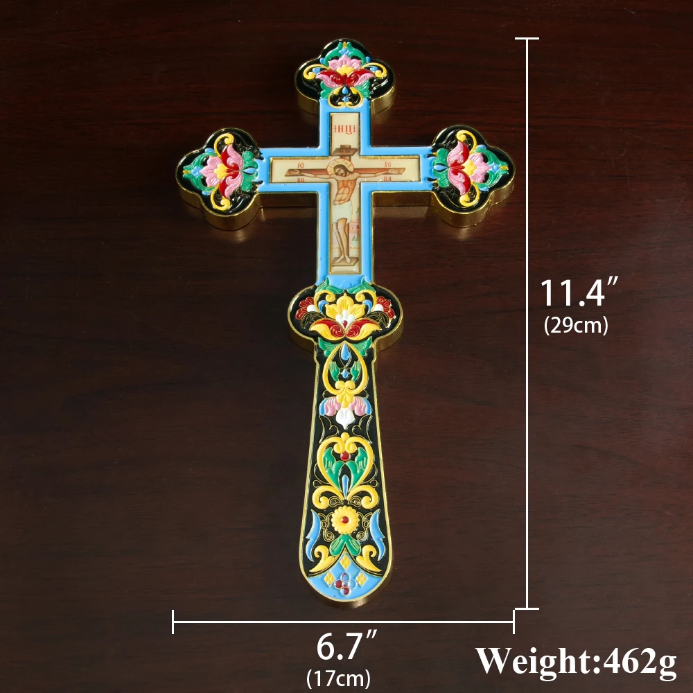 2024 New Orthodox Cross Church Metal Crafts Colored Enamel Decoration Jesus Crucifix Icon Image Altar Cross for Church Decoratio