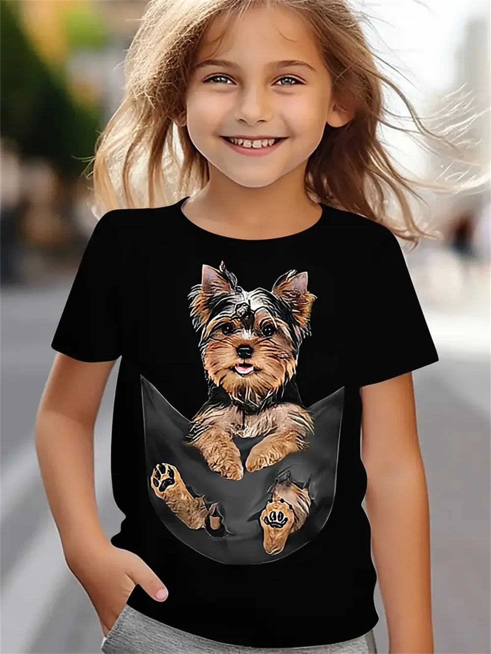 2025 New Funny Animal 3d Print Dog Girls' T-Shirts Festival Party Fashion Short Sleeved Tops Casual T-Shirts Girls' Clothing