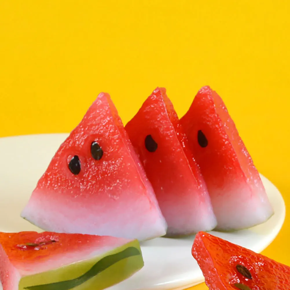 

5pcs Miniature Watermelon Slice Red Kitchen Faux Fruit Decor House Accessory Simulation Toy Realistic Model