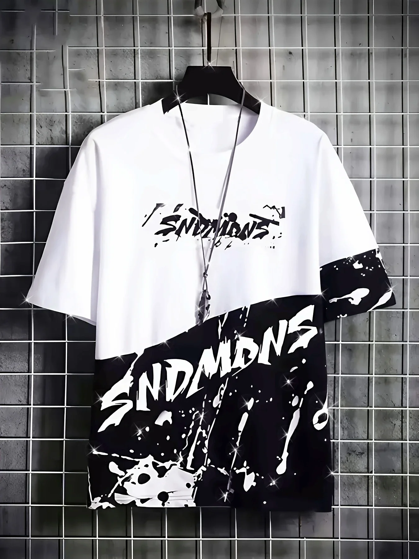 

Men'S 3D Print Short Sleeve Tee With Bold Black White Design Perfect For Summer Casual Sportswear Dynamic Print Tee Durable