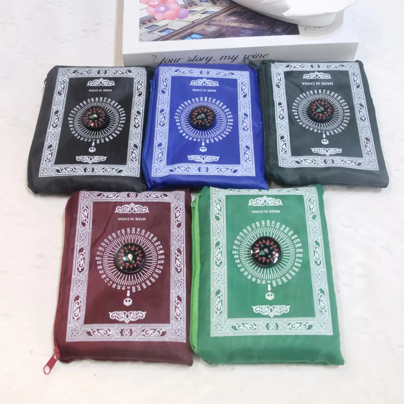 5pcs Portable Prayer Rug with Compass Kneeling Mat for Muslim Islam Waterproof Prayer Mat Carpet With Bag 60x100cm