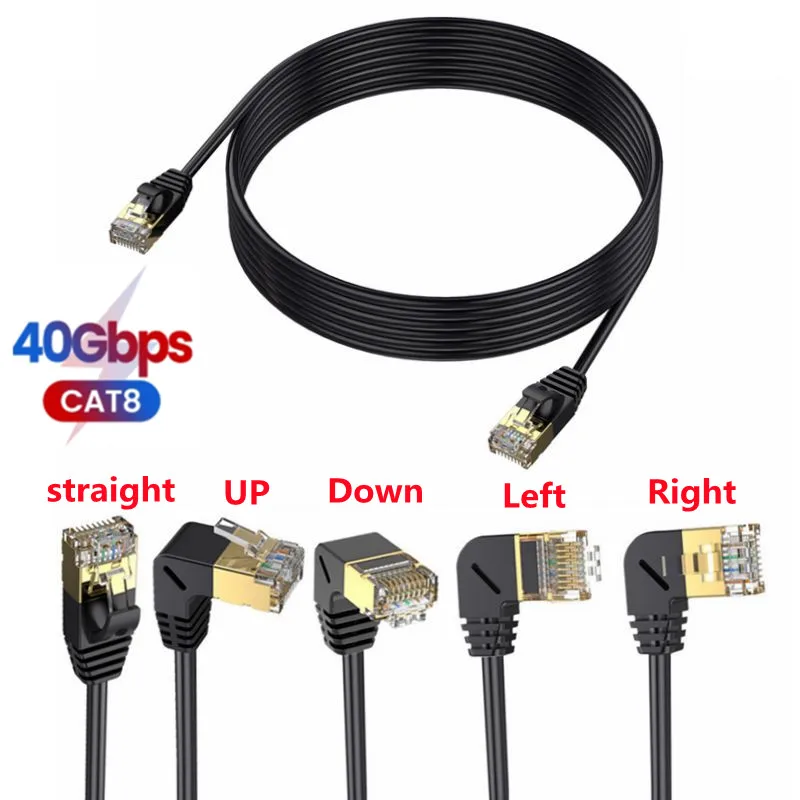 90 Degree Up Down Left  Right Angled CAT8 Ethernet 40Gbps 2000MHz CAT 8 Networking Lan Cord for Laptops PS 4 Router RJ45 Cable