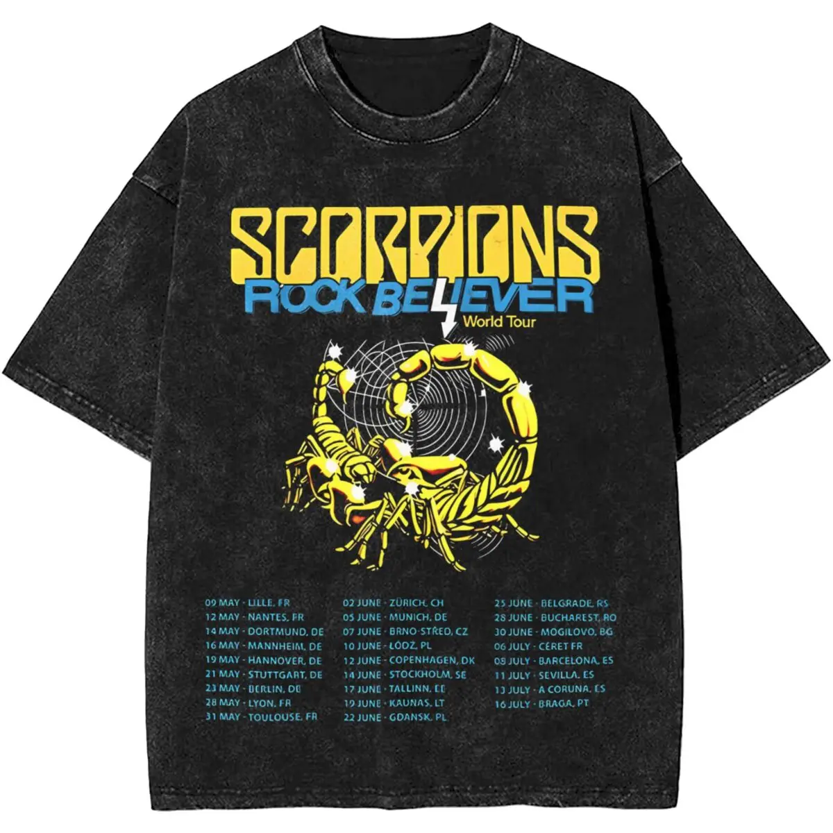 Band Scorpions Concert Tour Music Washed T Shirts Streetwear Hip Hop Novelty T-Shirts Tees Men Women Cotton Harajuku