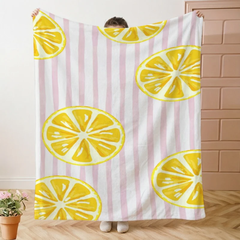 Lemon Slice Watercolor Pattern Fleece Blanket For Bright Kitchen Decor Lightweight Plush Throw Blanket Cover
