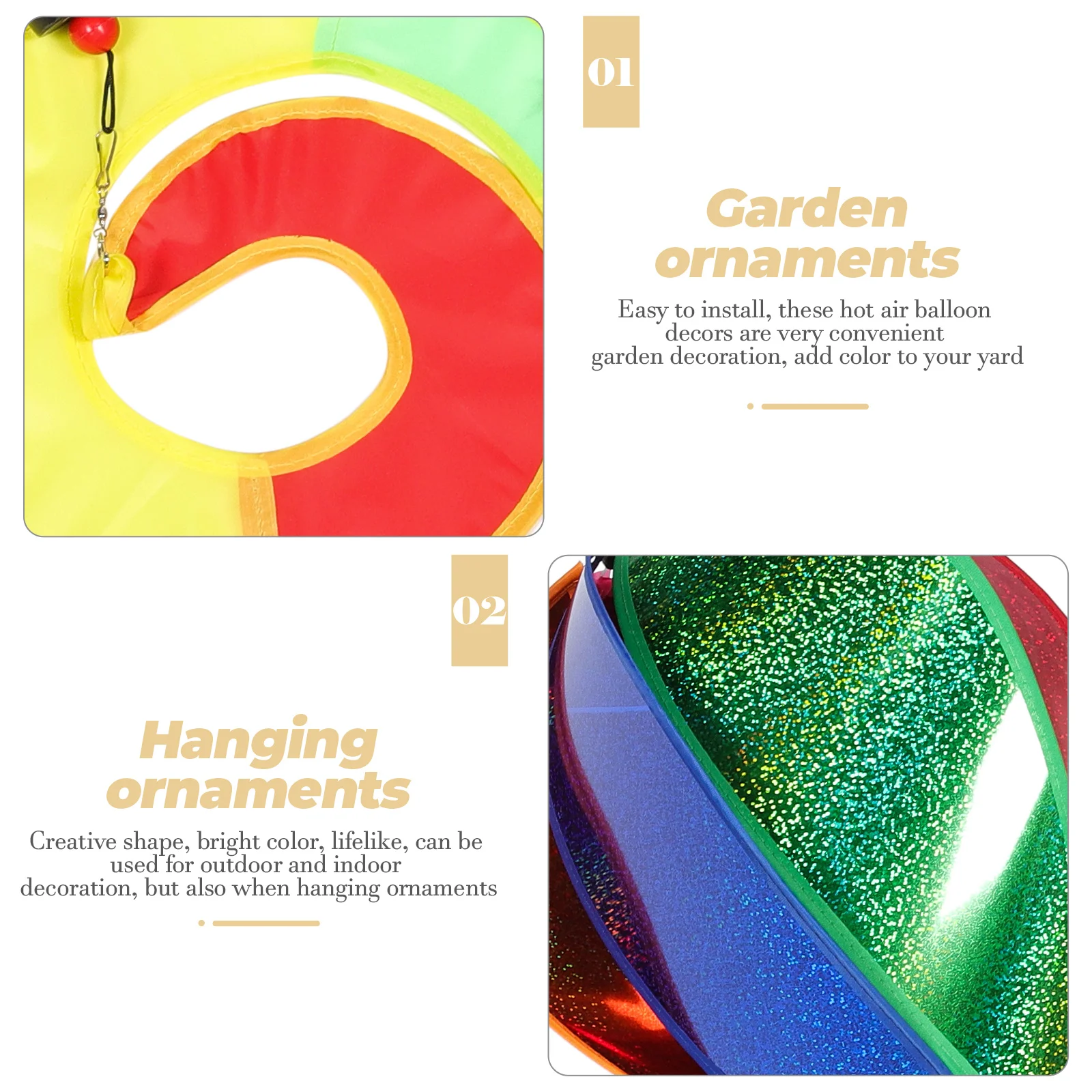 

3Pcs Hot Air Balloon Decorative Wind Spinners Colorful Hanging Ornaments for Garden Outdoor Party Supplies Lawn Decoration