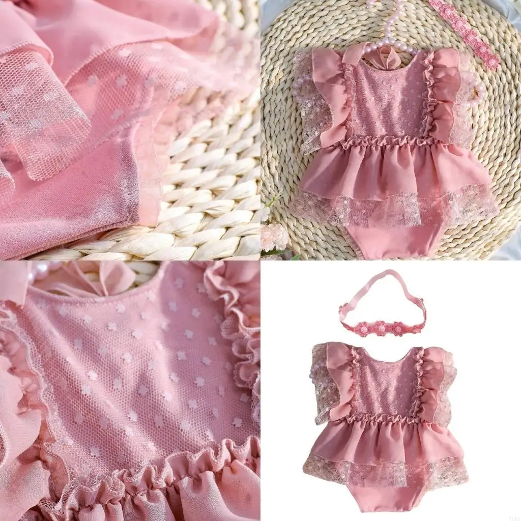 

76HF Baby Photography Costume Clothing Flower Headband and Romper Photo Clothes Photography Props for Girl 0-12 Month