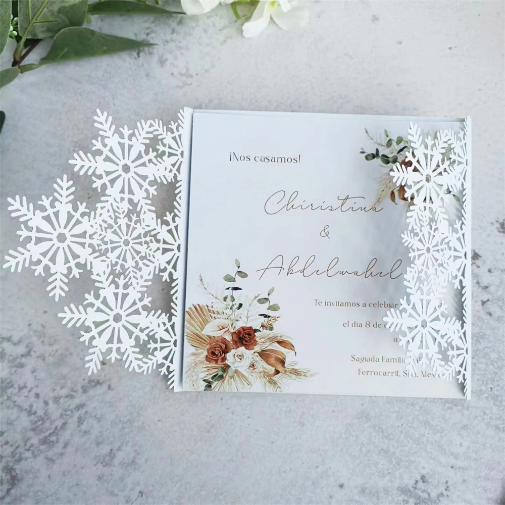 Snowflakes Invitation Card Wedding Announcement Bridal Shower Birthday Customized Insert Card Printing 50Pcs Per Lot