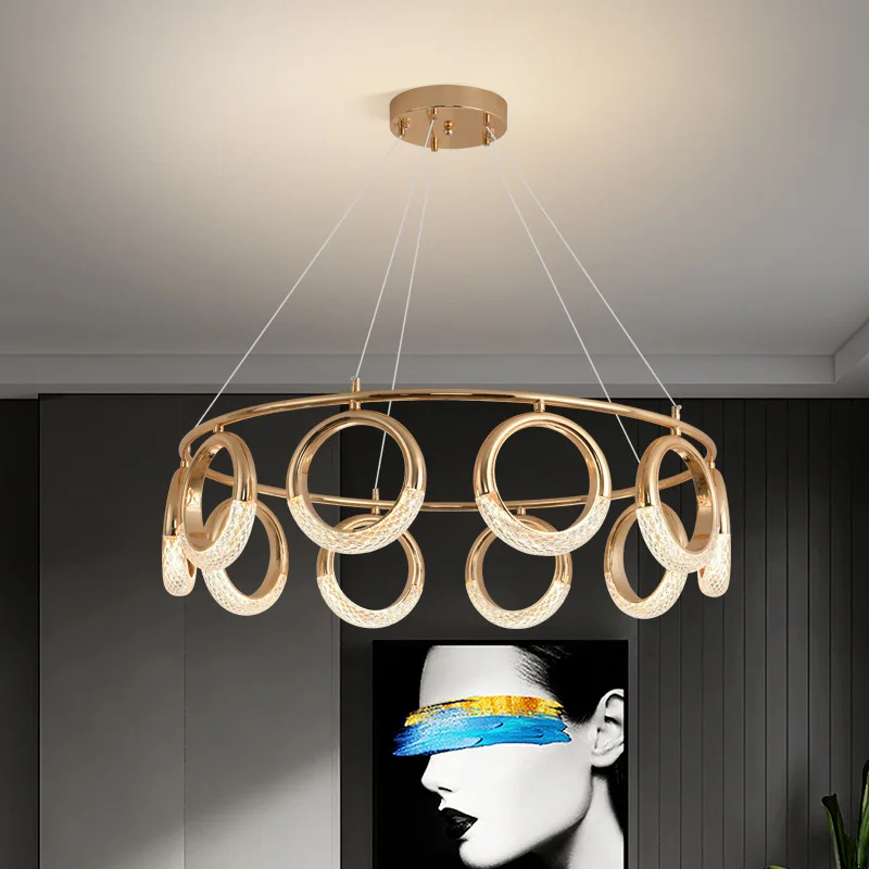 

Circle Ring Led Pendant Lights Modern Light Luxury Acrylic Living Dining Room Chandeliers Lighting Bedroom Lamp Lustre Fixtures