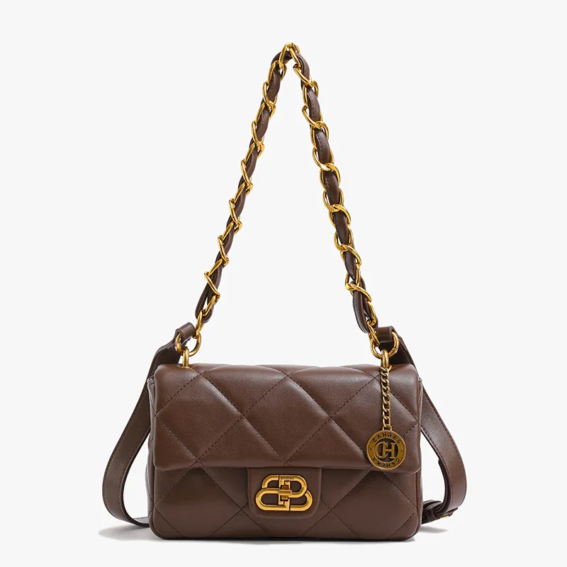 

2025 New Large Quilted Shoulder Bag - Solid Color PU with Unique Stitching, Lock Closure Design Stylish Everyday Purse for Women