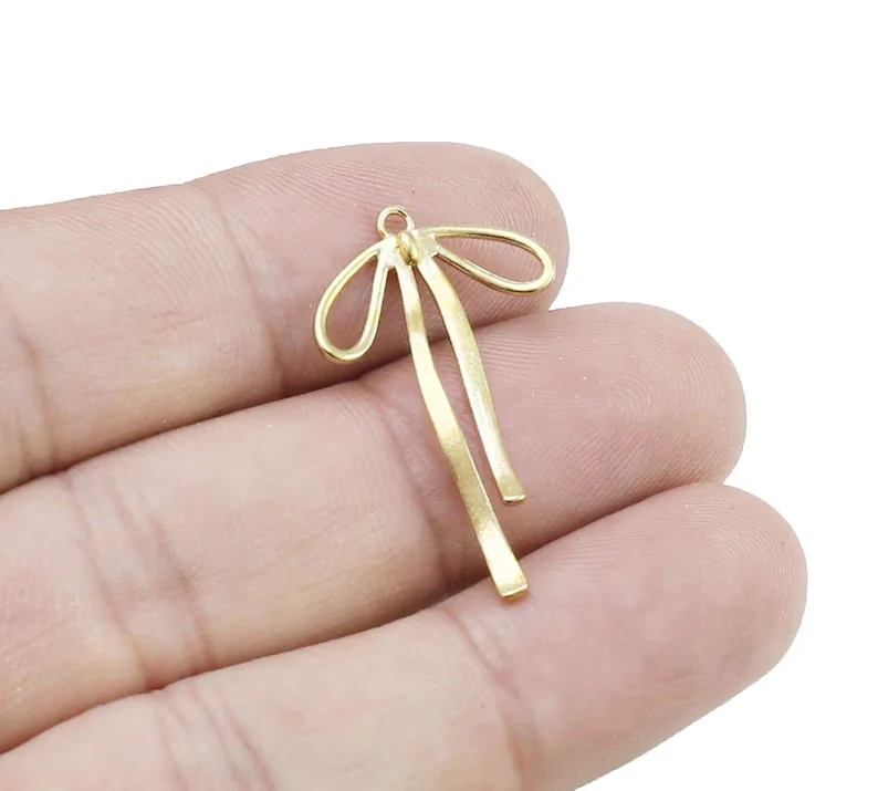 

10pcs Ribbon Bow Charm, Minimalist Earring Charm, Knotted Bowknot Charm, Brass Bow Tie, Jewelry Making, 33x19mm R2801