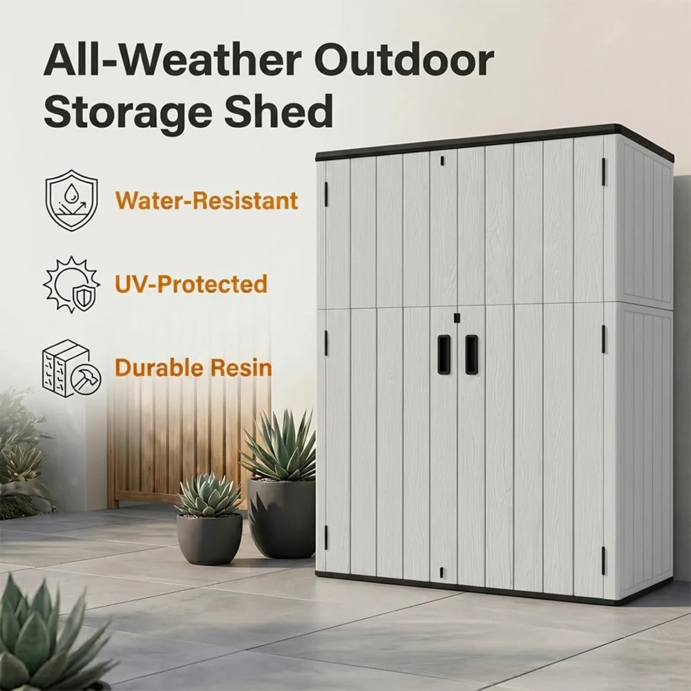

Outdoor Storage Shed, 57 Cu.Ft Outside Resin Shed with Floor for Garden Tools, Backyard Lawn Mower, Waterproof, Customized