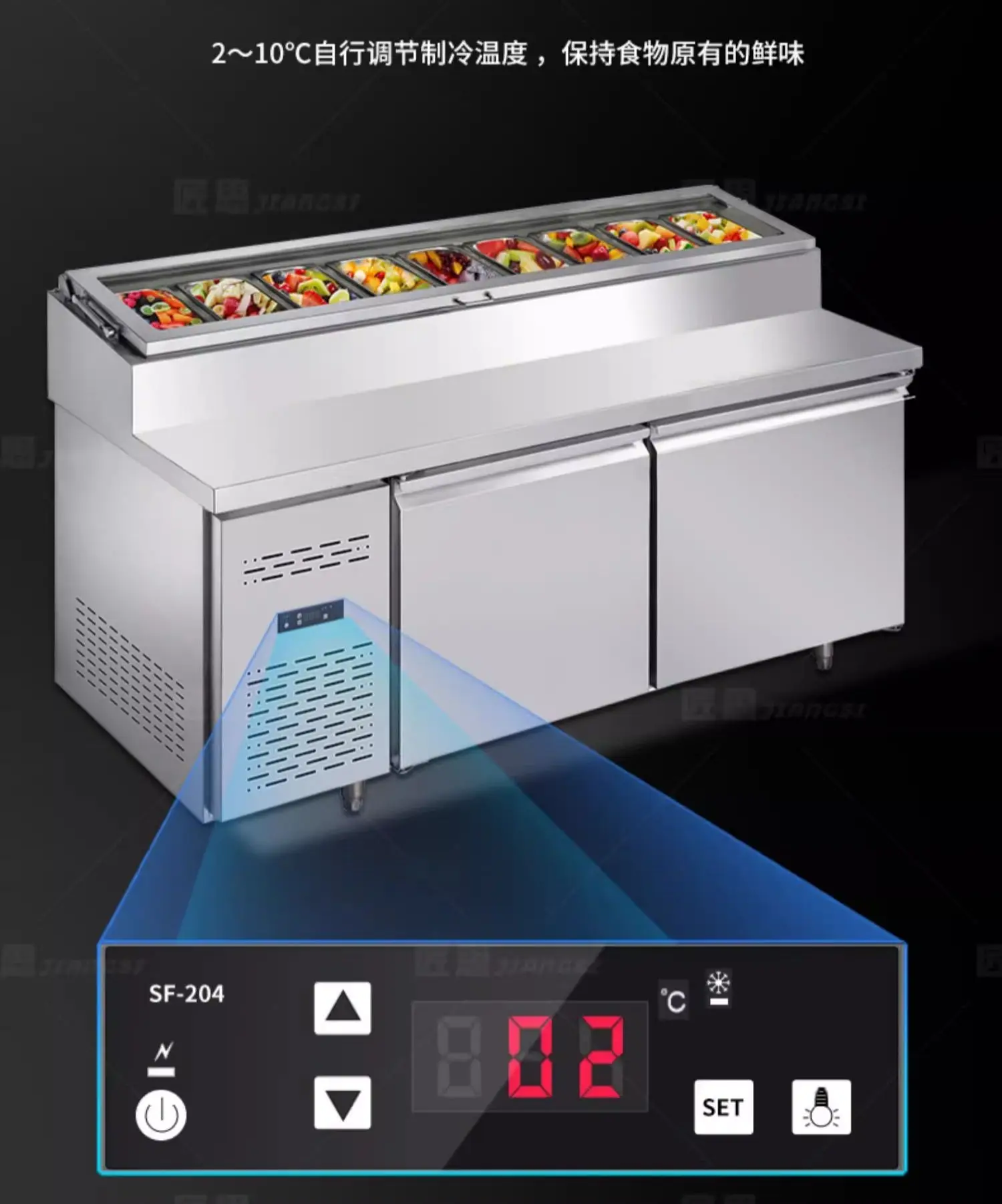 Workbench Commercial Pizza Refrigerated Cabinet Fruit Fishing Dessert Display Cabinet