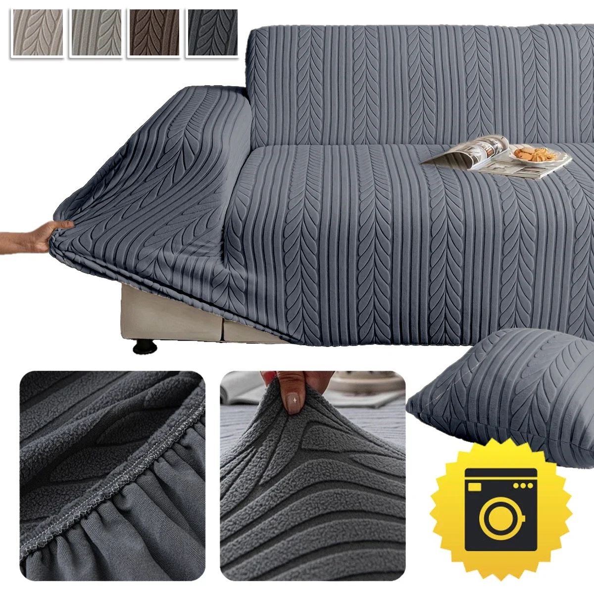 360° Stretch Jacquard Sofa Slipcover Solid Pet Friendly Couch Protector Anti-Scratch Stain Resistant Elastic Furniture Cover