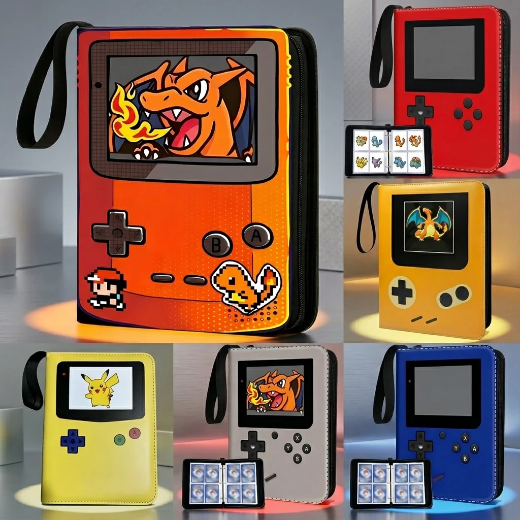 

Bandai Poke GameBoy Style 4 9 Grid Card Album PU Leather Zipper Binder 400 450 900 Pockets Trading Card Storage Collectible Gift