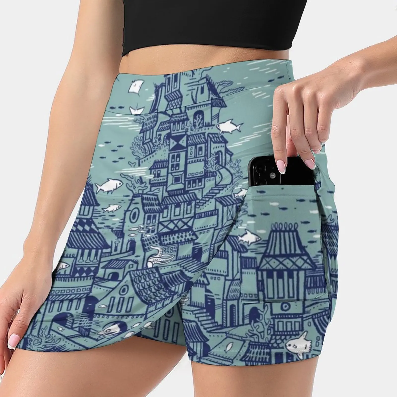 Full Fathom Five Women's skirt Sport Skort Skirt With Pocket Fashion Korean Style Skirt 4Xl Skirts Ocean Fish City Underwater