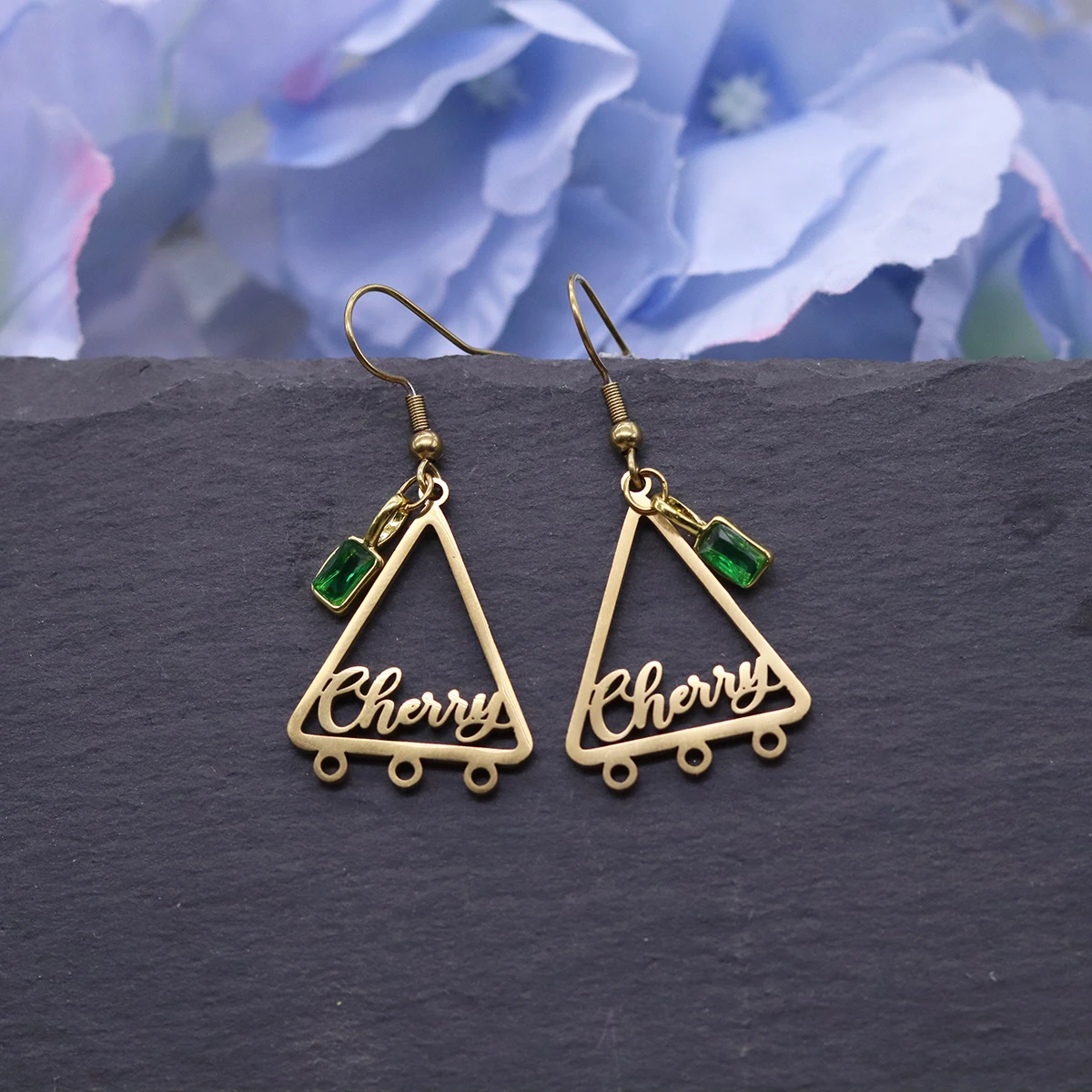Chandler Custom Name Geometric Triangle Earrings, Stainless Steel Dangle Earrings For Women Geometric Jewelry Birthday Gift