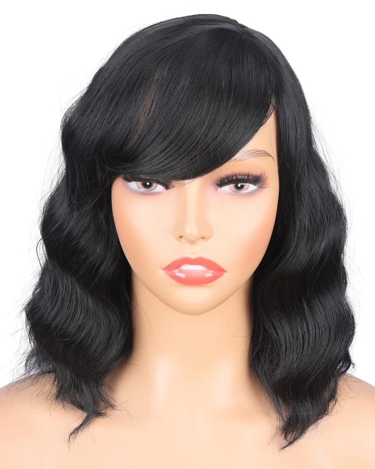 

Short Wavy Wigs With Bangs 14 Inch Black Wigs For Black Women