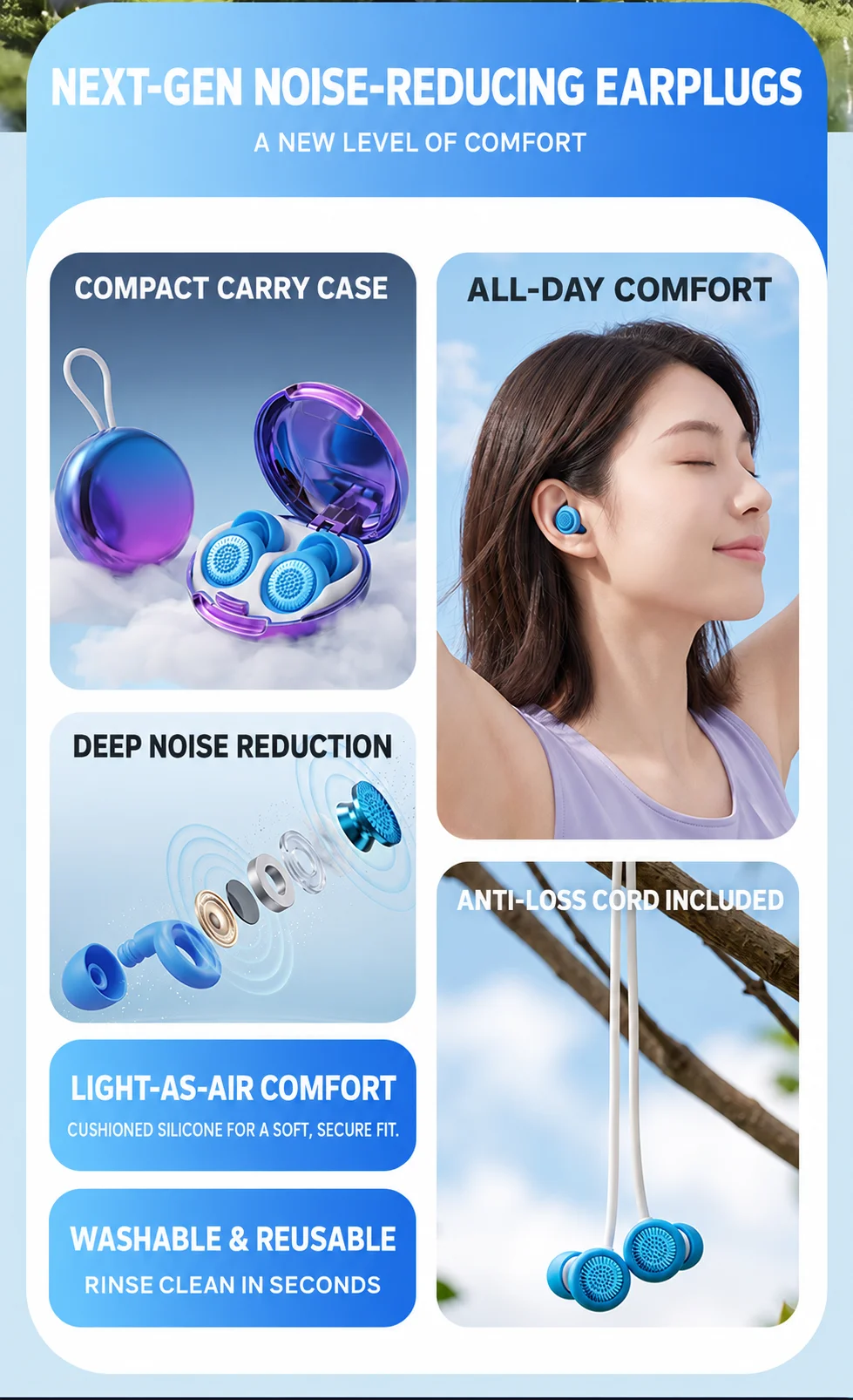 Olyga Sleeping Earplugs for Noise Reduction - Lightweight Honeycomb Silicone Ear Plugs, Pressure-Free Comfort for Deep Sleep
