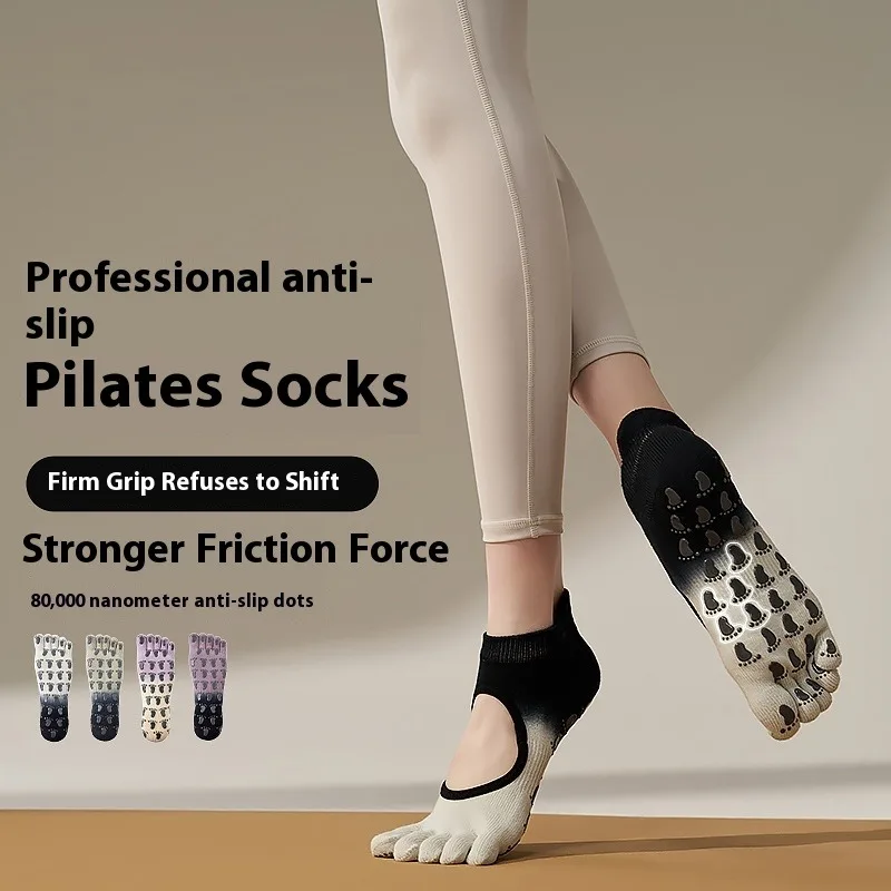 

Women Five Finger Yoga Pilates Socks with Grips Professional Sport Anti Slip Backless Pilates Fitness Cotton Split Toe Socks