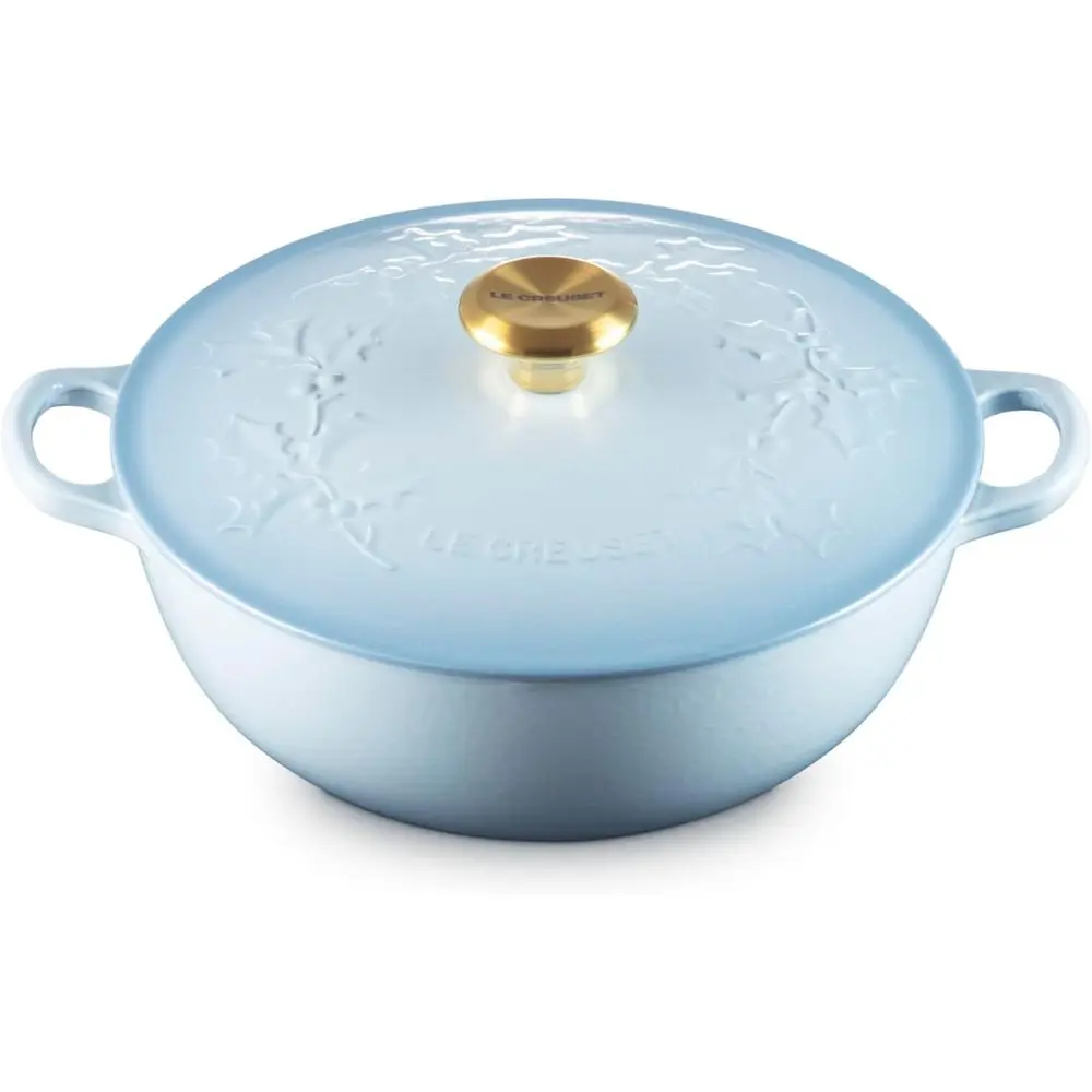 

Enameled Cast Iron Holly Collection Traditional Che's Oven, 4.5 qt., al Blue with Gold Knob