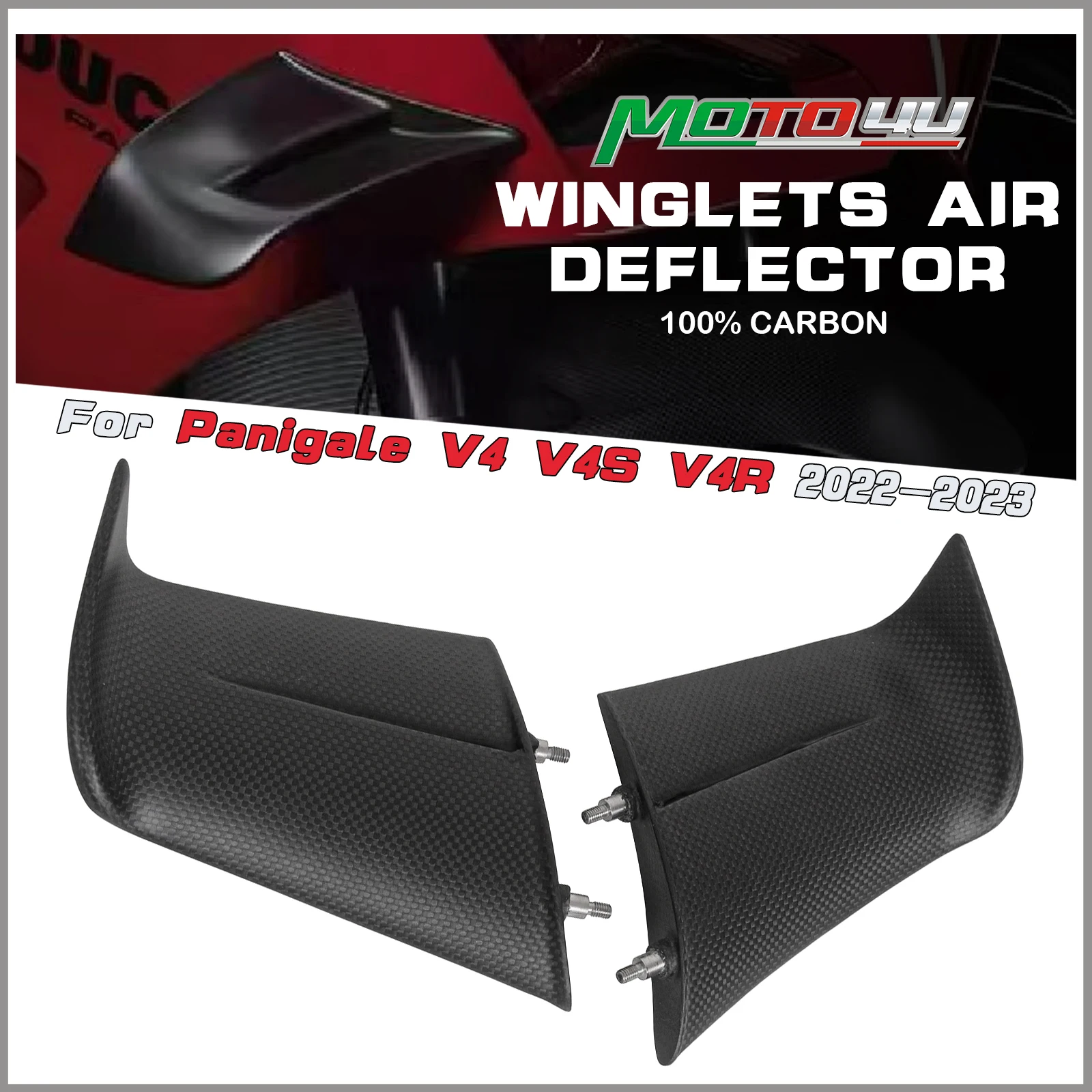 MOTO4U For DUCATI PANIGALE V4 V4S V4R SP 2022 2023 100% Carbon Fiber Winglets Aerodynamics Air Deflector Kit Motorcycle Fairing