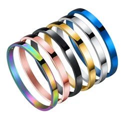 6MM Simple Woman's Bangles Cuff Stainless Steel Gold Rose  Black Blue Silver Color Bracelet Wristband Charm Jewelry