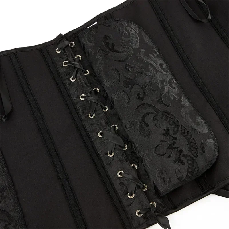 Women Vintage Corset Black Lace-Up Overbust Corset Plus Size Floral Jacquard Corselet Zipper Top Gothic Steampunk Bustier