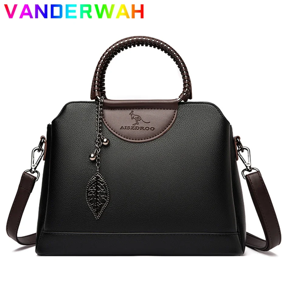 Women Genuine Brand Leather Crossbody Bag 2024 3 Layers Shoulder Messenger Sac Designer Ladies Handbags and Purses Weave Handle