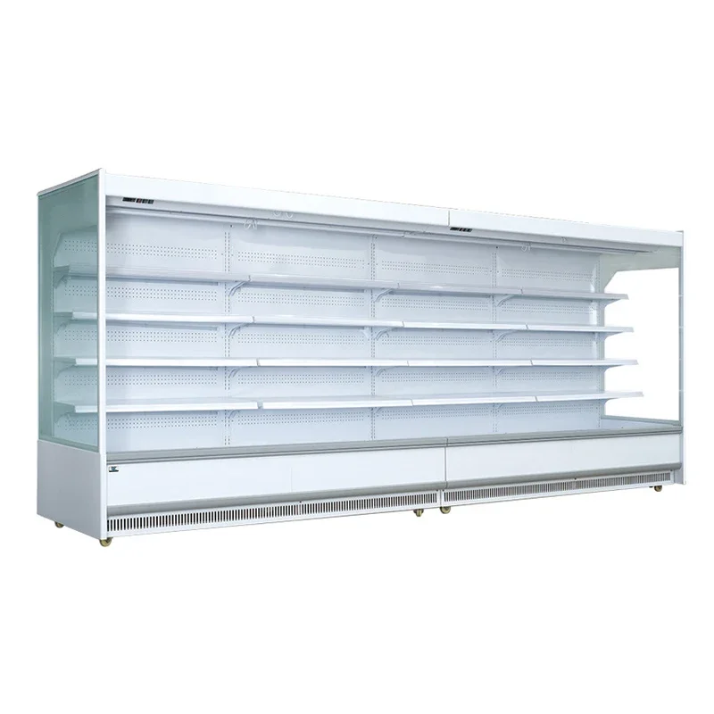 Supermarket Vertical Soft Drinks Showcase Chiller Front Open Refrigerator Air Curtain Display Steel Display Case Painted Cooler