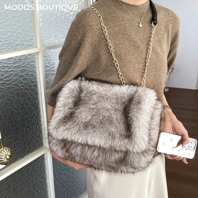 2026 New Trends Flap Shoulder Crossbody Bag For Women Soft Plush Fluffy Chain Messenger Bag Big Capacity Luxury Designer Handbag