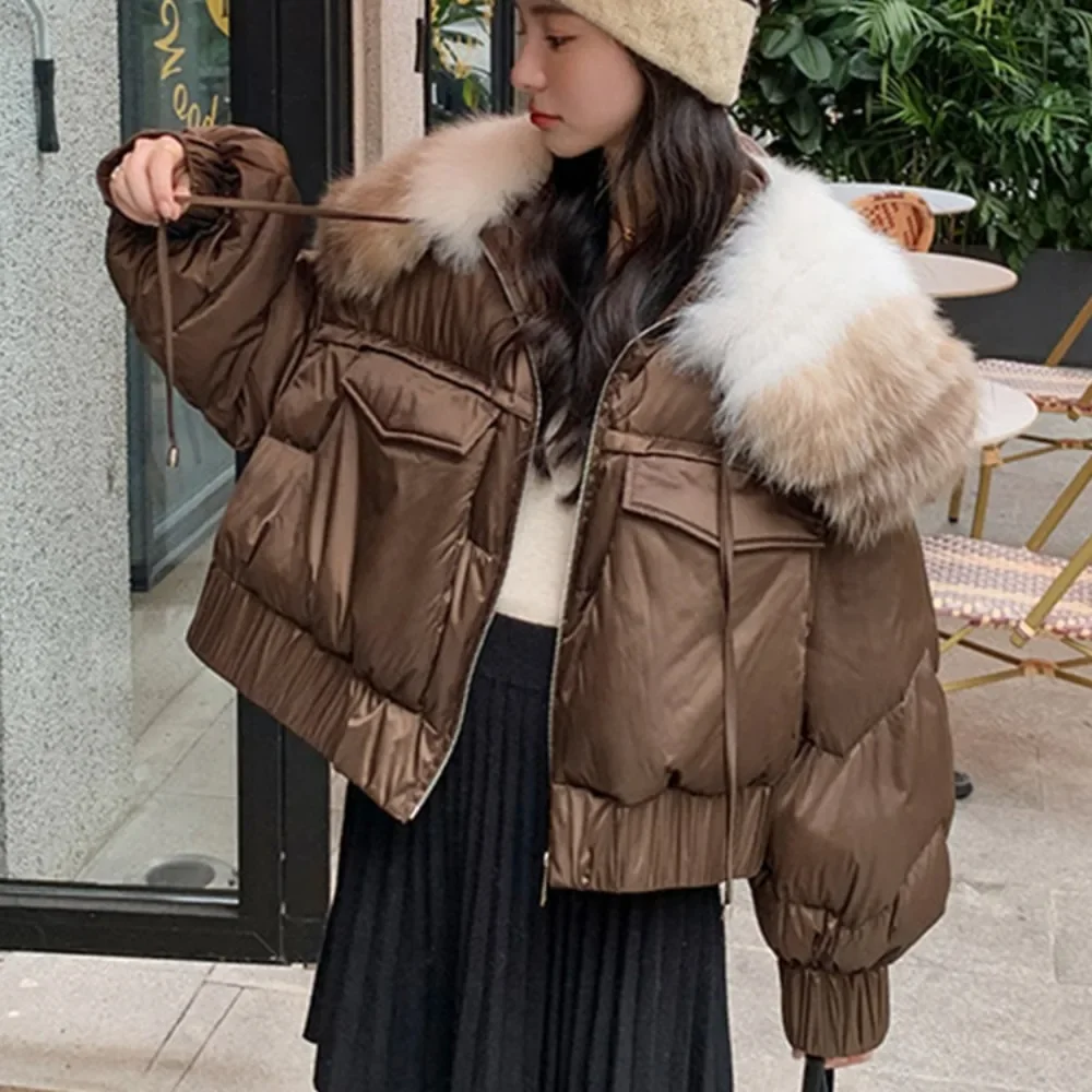 White Goose Down Jacket Fashion 2024 New Winter Women Parka Loose Natural Real Fox Fur Collar Thick Warm Luxury Fur Coat